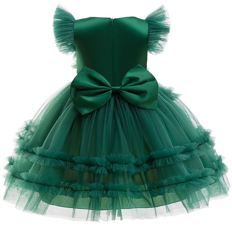Christmas party dress, girls' princess dress, bow solid color dress, children's dress, evening dress