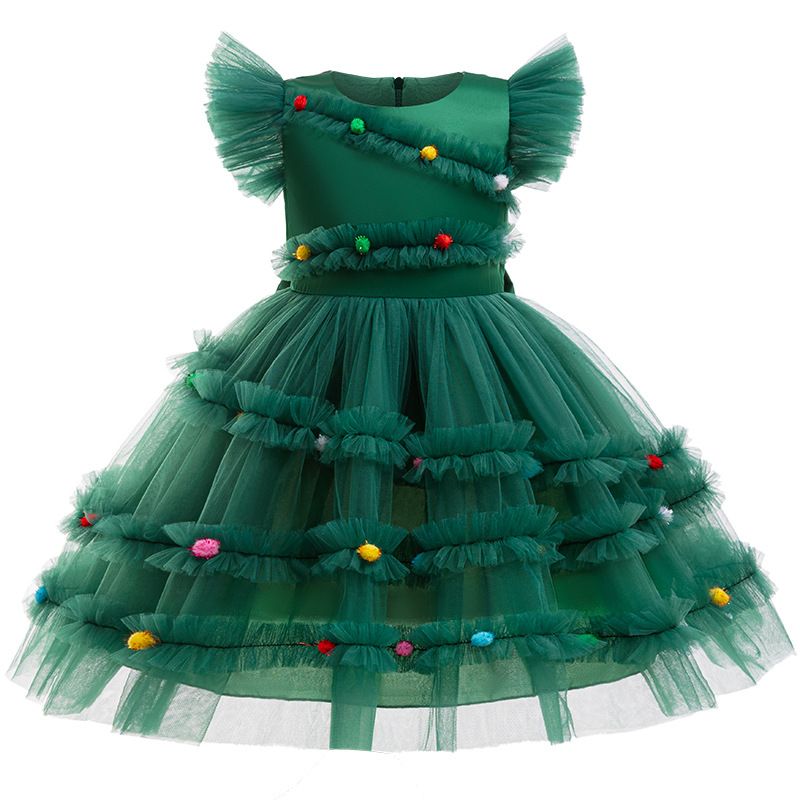 Christmas party dress, girls' princess dress, bow solid color dress, children's dress, evening dress