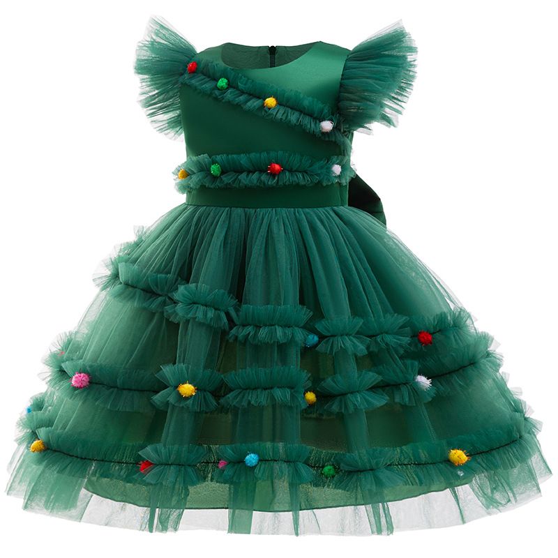 Christmas party dress, girls' princess dress, bow solid color dress, children's dress, evening dress