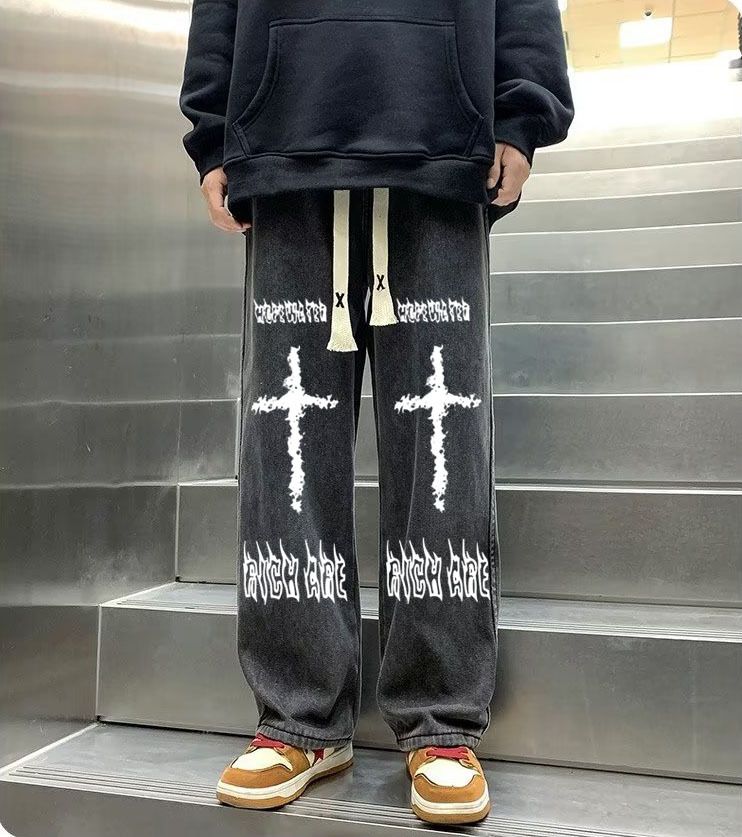 New popular and versatile Instagram Hong Kong style printed youth leisure student loose straight tube factory