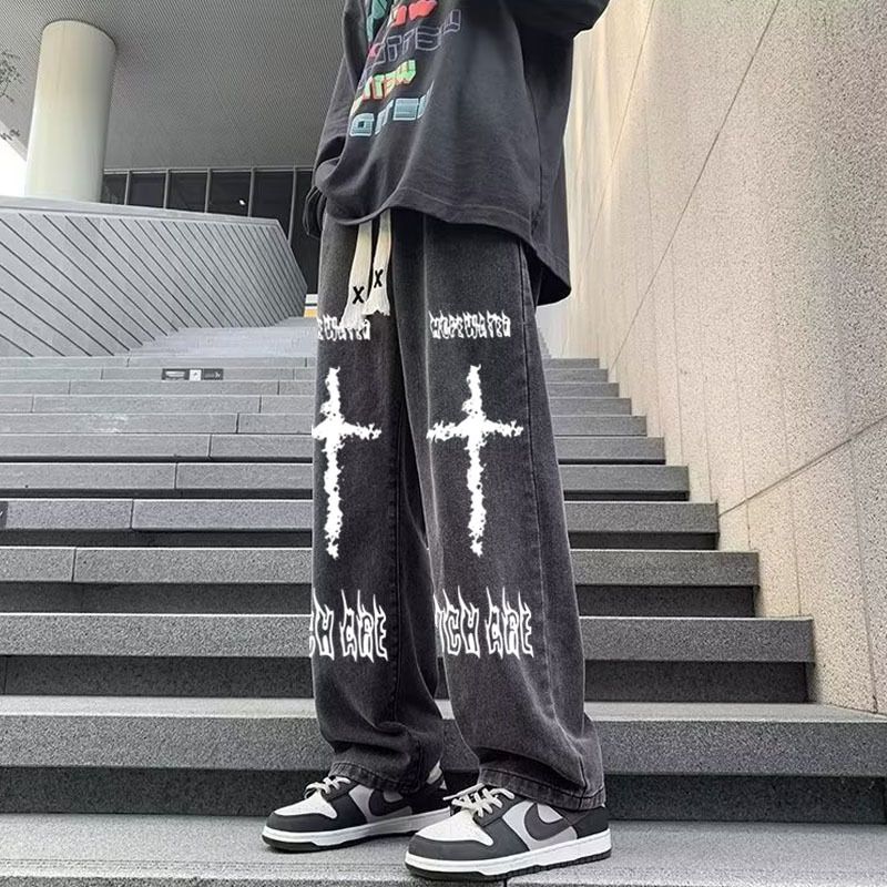 New popular and versatile Instagram Hong Kong style printed youth leisure student loose straight tube factory