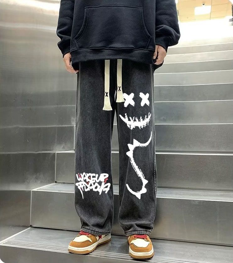 New popular and versatile Instagram Hong Kong style printed youth leisure student loose straight tube factory