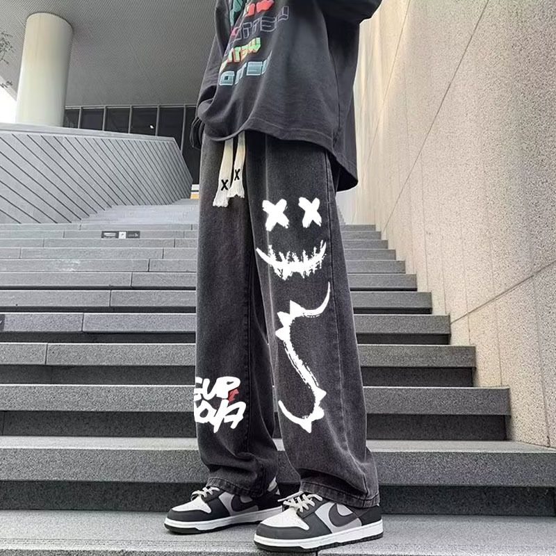 New popular and versatile Instagram Hong Kong style printed youth leisure student loose straight tube factory