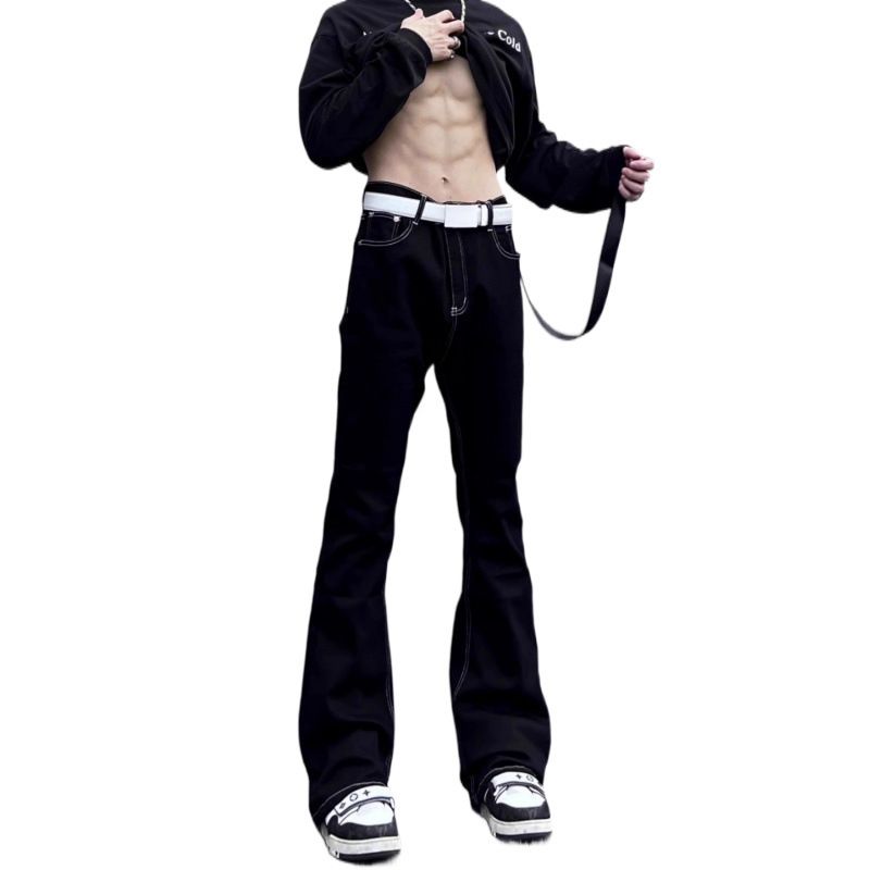 Autumn and winter new jeans men's stretch casual black slim fit micro flared denim casual pants