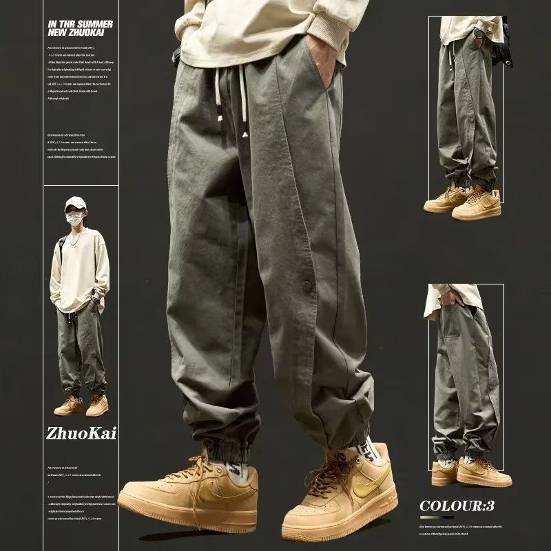 Work pants for men in spring and autumn, loose fitting Japanese retro ankle pants, sports and casual pants, men's fashion