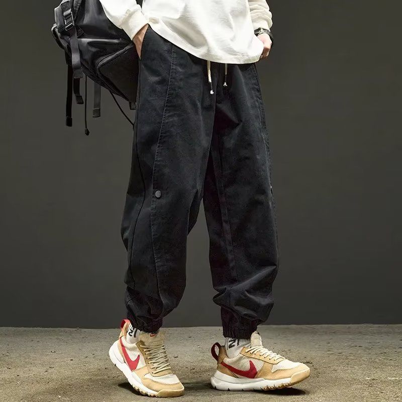 Work pants for men in spring and autumn, loose fitting Japanese retro ankle pants, sports and casual pants, men's fashion