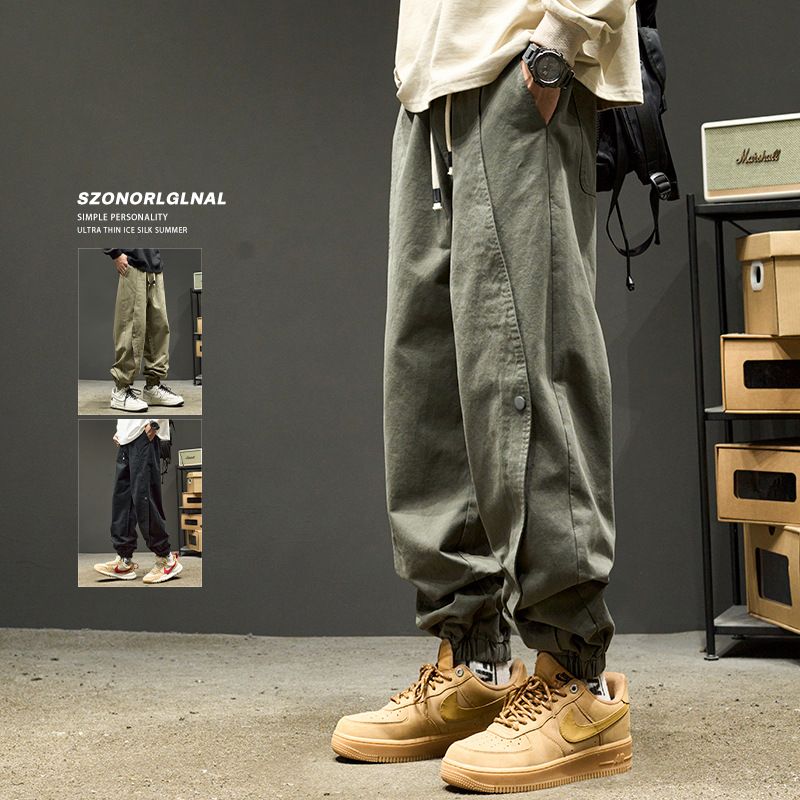Work pants for men in spring and autumn, loose fitting Japanese retro ankle pants, sports and casual pants, men's fashion