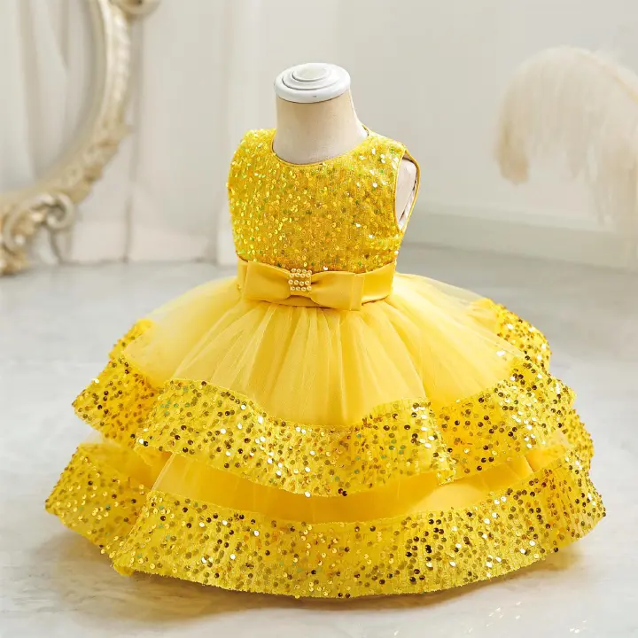 New children's dress with sequins, princess dress, baby girl's first birthday dress