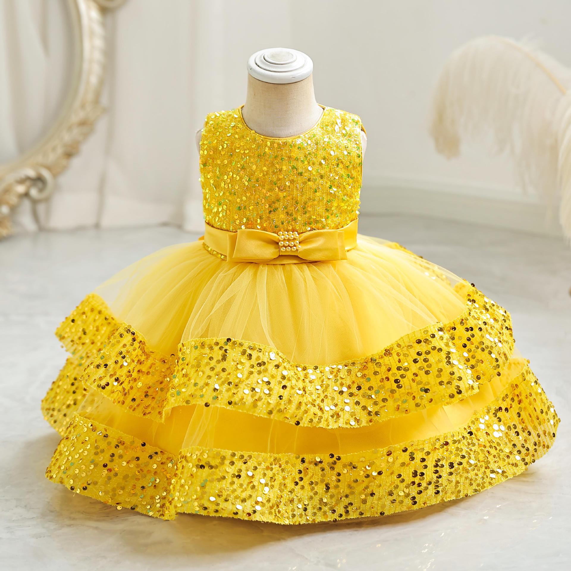 New children's dress with sequins, princess dress, baby girl's first birthday dress