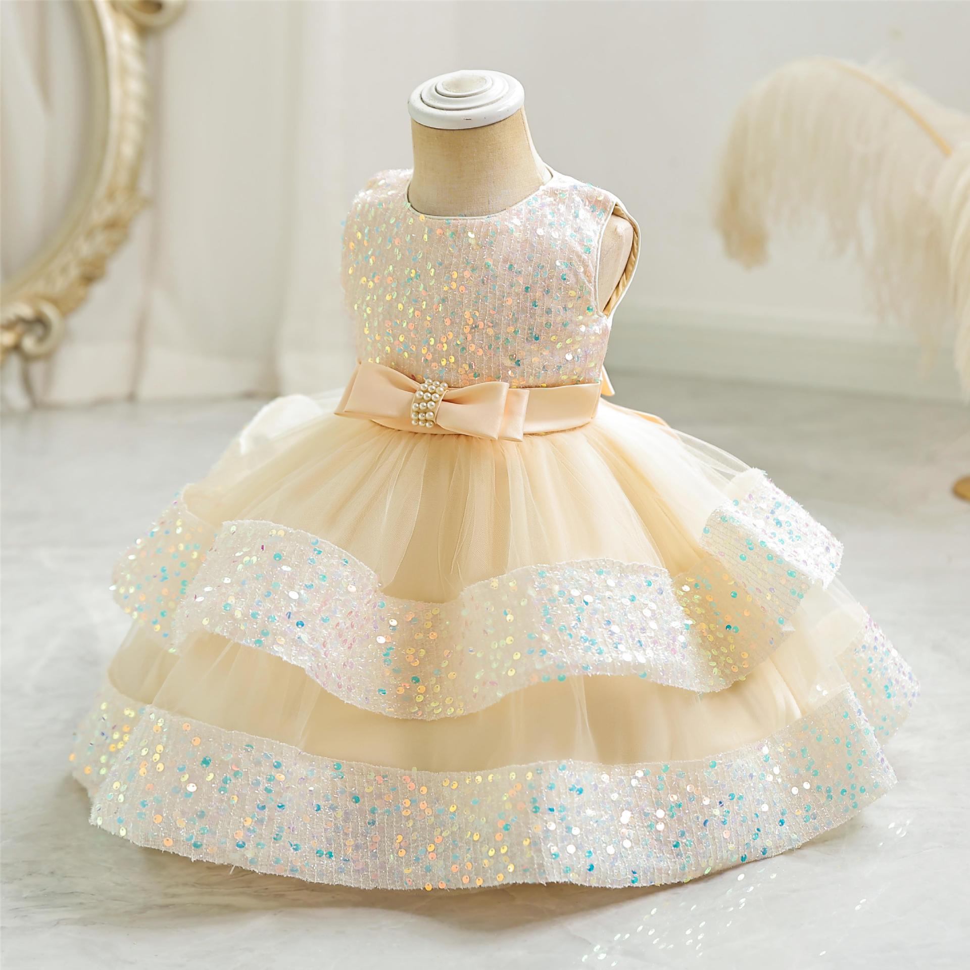 New children's dress with sequins, princess dress, baby girl's first birthday dress