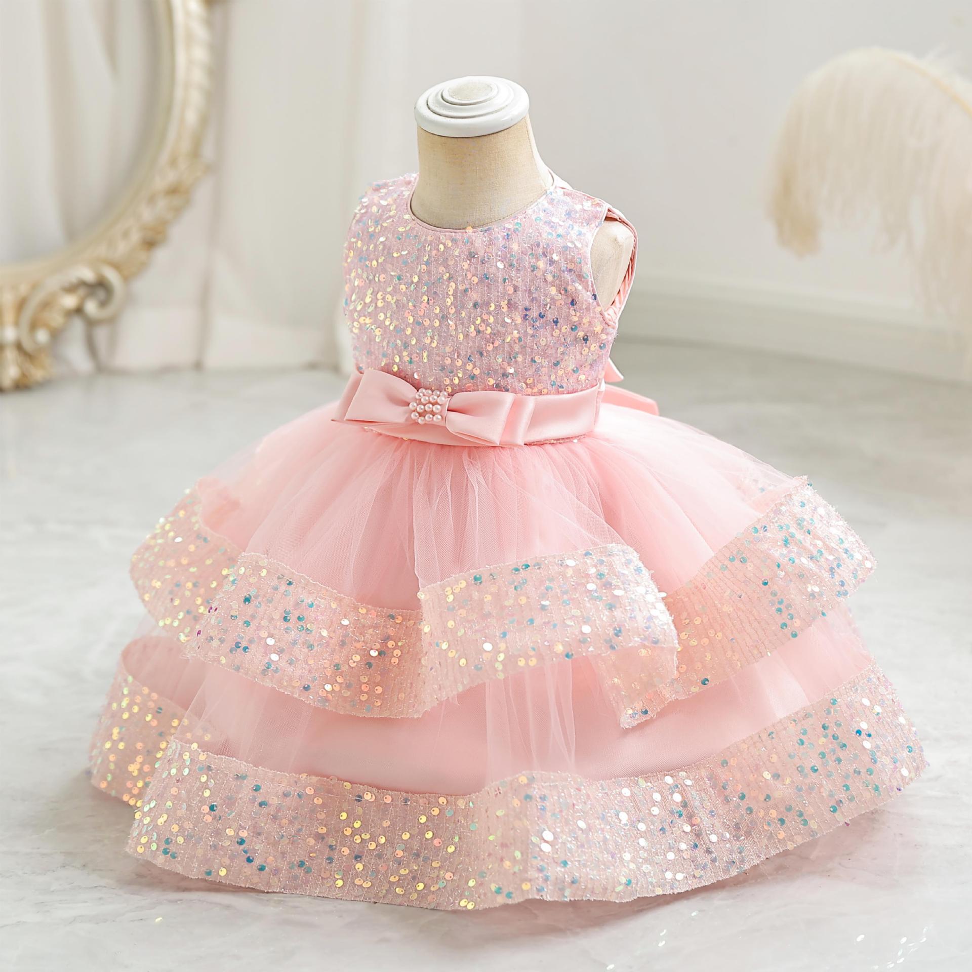 New children's dress with sequins, princess dress, baby girl's first birthday dress