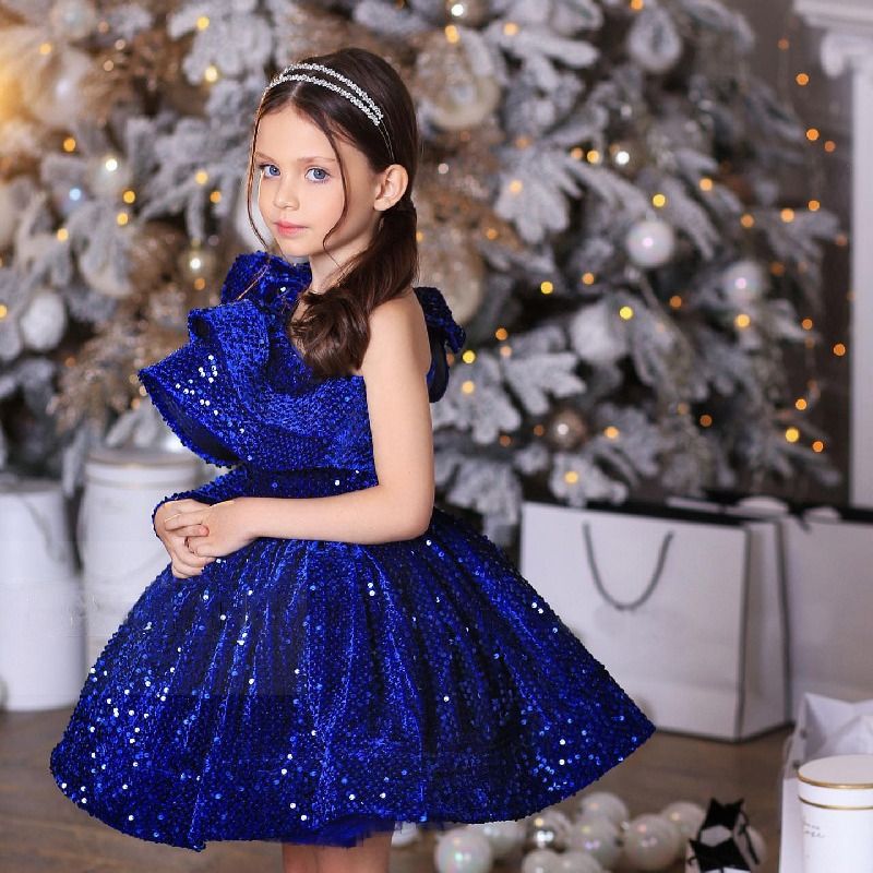 Girls' evening dress, children's host princess dress, fluffy long sleeved dress, sequined runway show performance, autumn and winter