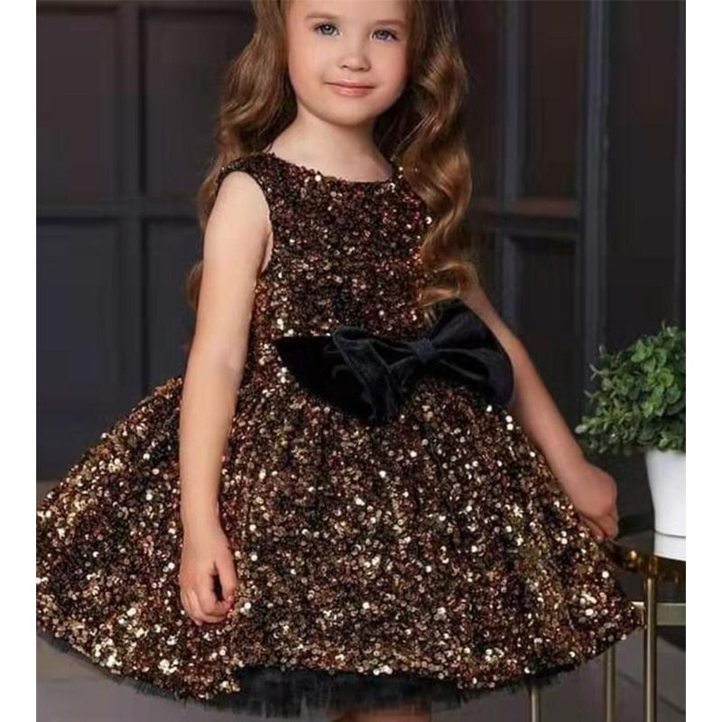 Girls' evening dress, children's host princess dress, fluffy long sleeved dress, sequined runway show performance, autumn and winter