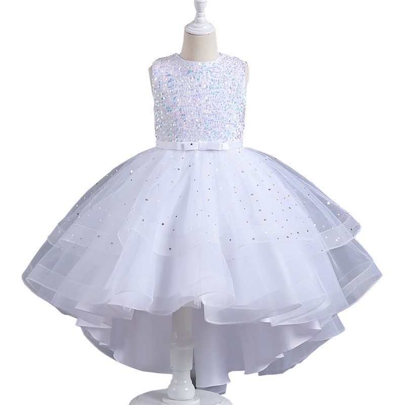 Girls' formal dress, princess dress, European and American flower girl, fluffy veil, trailing dress, runway show, piano performance costume