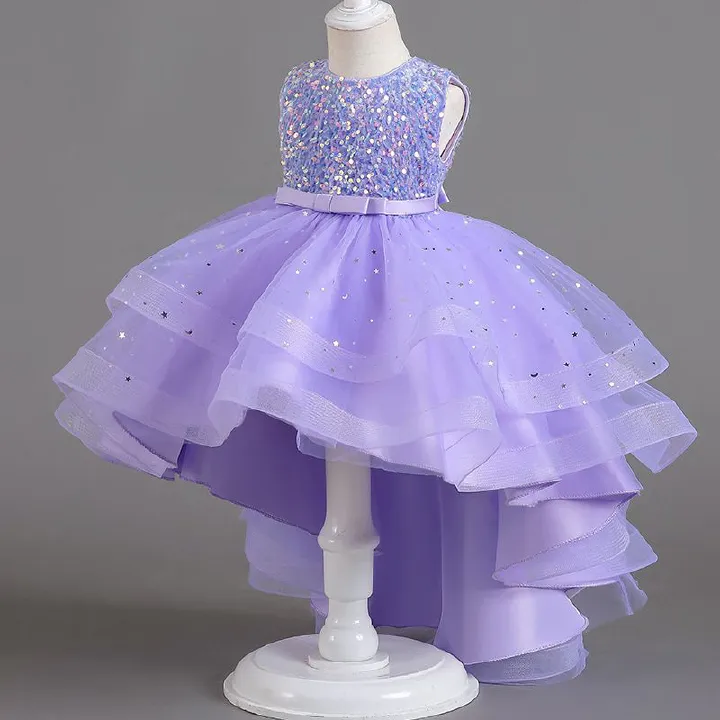 Girls' formal dress, princess dress, European and American flower girl, fluffy veil, trailing dress, runway show, piano performance costume