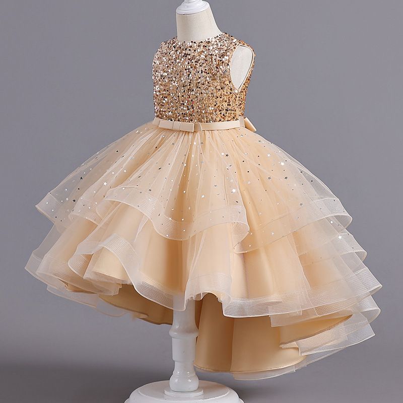 Girls' formal dress, princess dress, European and American flower girl, fluffy veil, trailing dress, runway show, piano performance costume