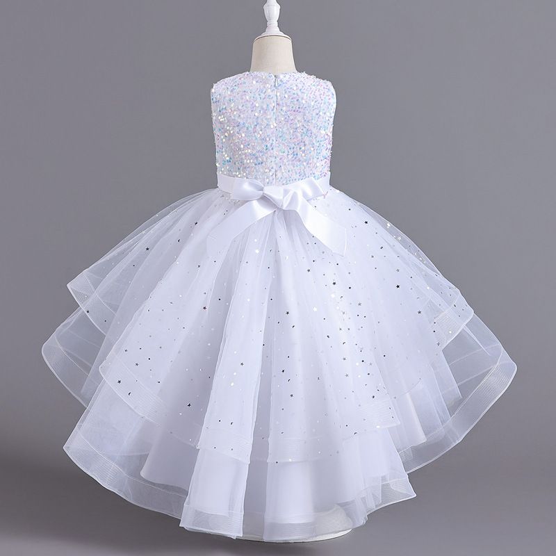 Girls' formal dress, princess dress, European and American flower girl, fluffy veil, trailing dress, runway show, piano performance costume