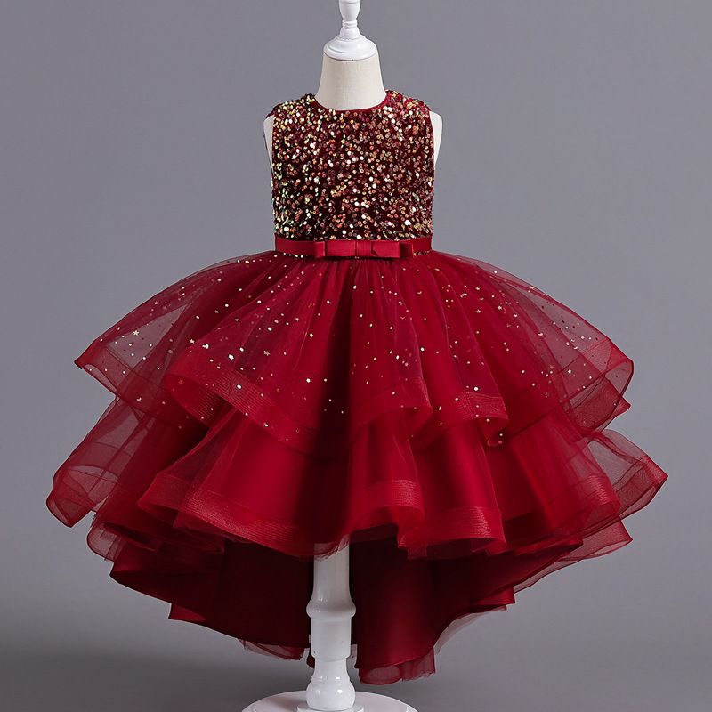 Girls' formal dress, princess dress, European and American flower girl, fluffy veil, trailing dress, runway show, piano performance costume
