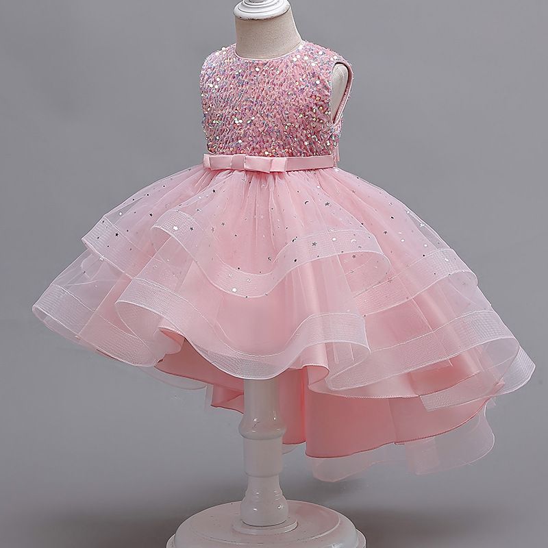 Girls' formal dress, princess dress, European and American flower girl, fluffy veil, trailing dress, runway show, piano performance costume