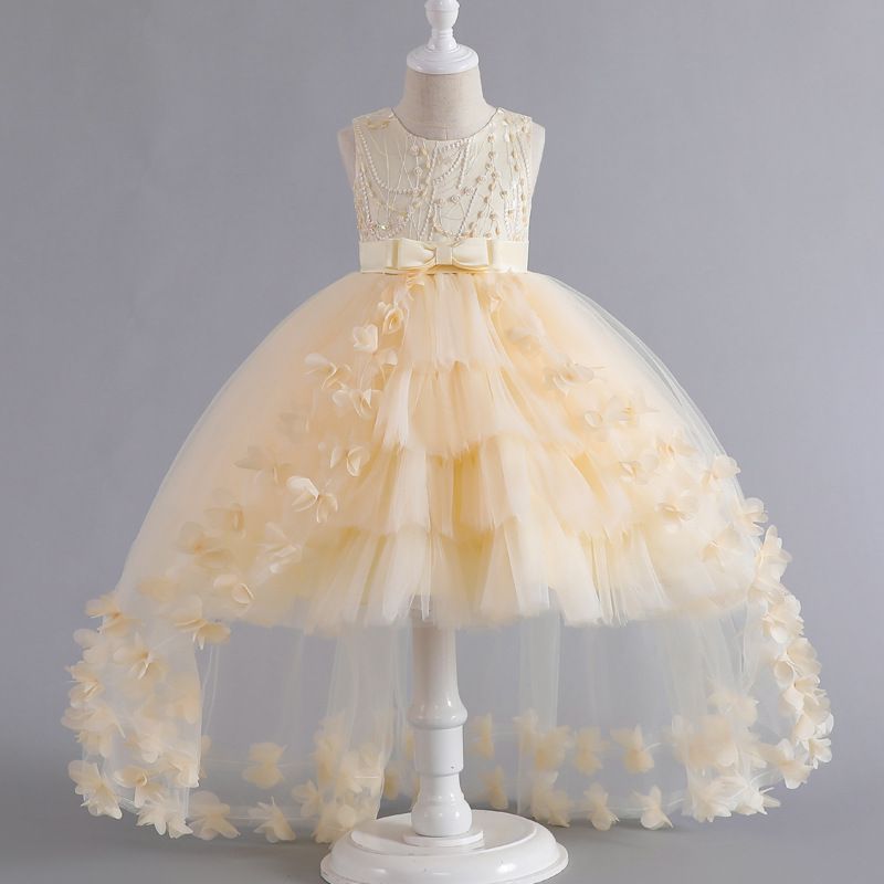 Girl Princess Dress Sleeveless Puff Dress European and American Flower Girl Wedding Stage Performance Dress Trailing Tail Dress