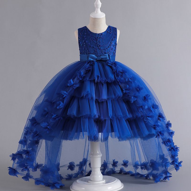 Girl Princess Dress Sleeveless Puff Dress European and American Flower Girl Wedding Stage Performance Dress Trailing Tail Dress
