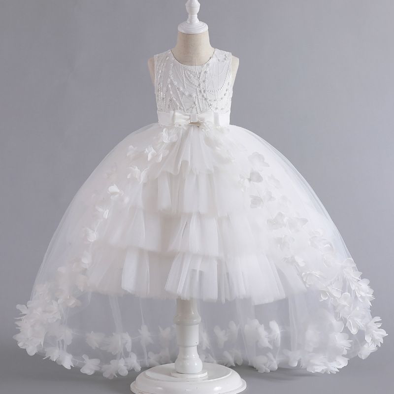 Girl Princess Dress Sleeveless Puff Dress European and American Flower Girl Wedding Stage Performance Dress Trailing Tail Dress