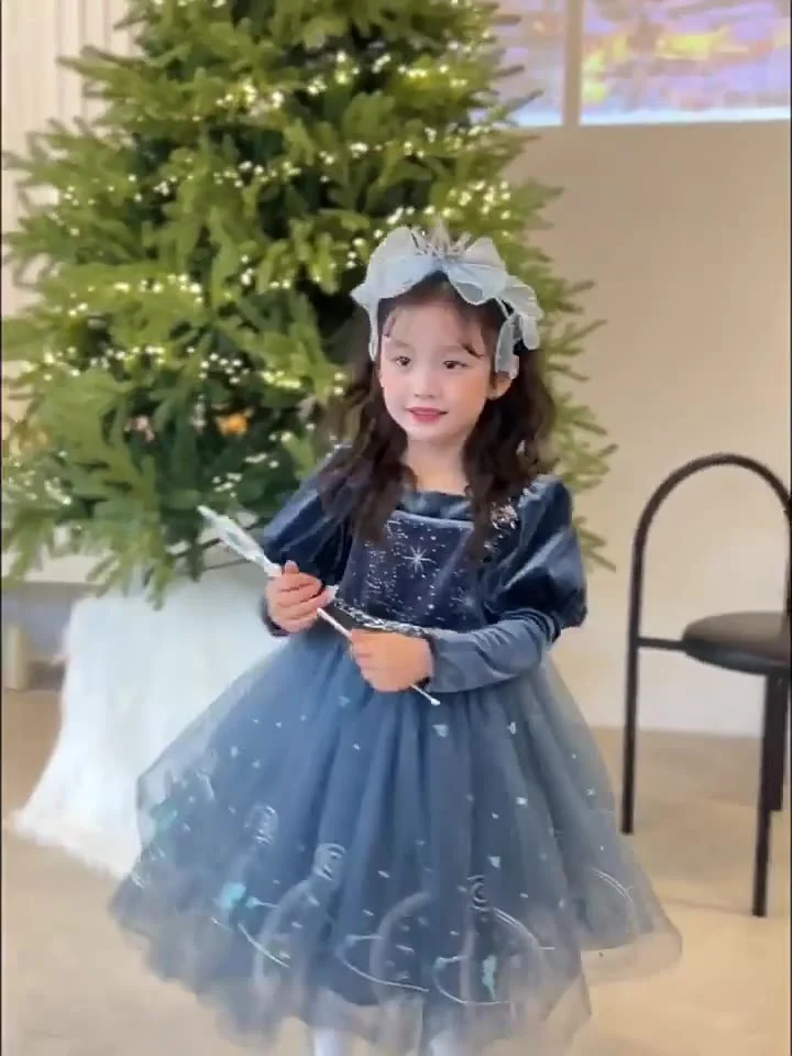 Girl's Elsa Princess Dress Spring and Autumn Style Dress Stylish New Children's Dress One Year Old Baby Dress