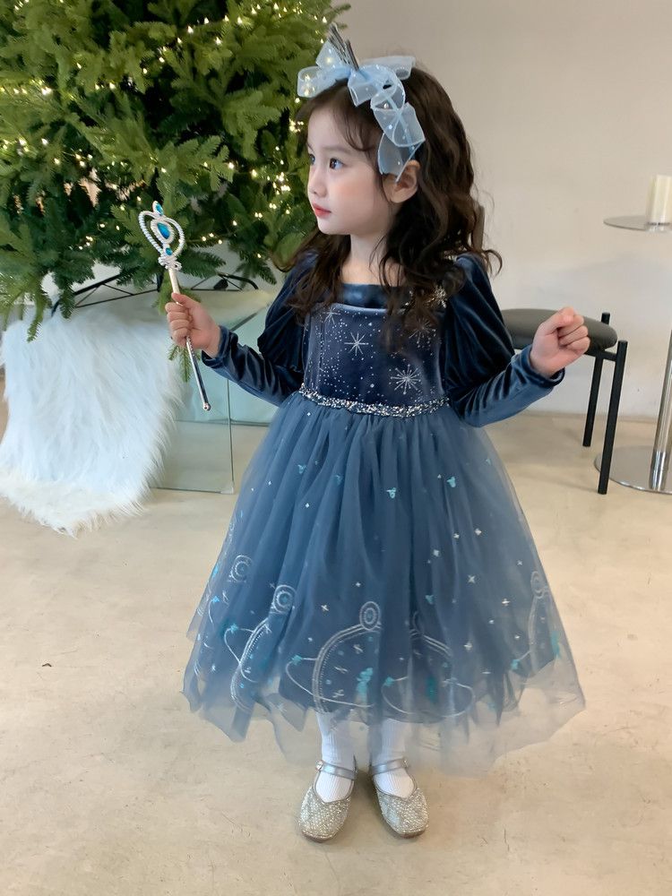 Girl's Elsa Princess Dress Spring and Autumn Style Dress Stylish New Children's Dress One Year Old Baby Dress