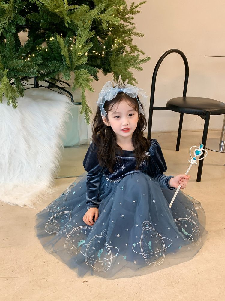 Girl's Elsa Princess Dress Spring and Autumn Style Dress Stylish New Children's Dress One Year Old Baby Dress