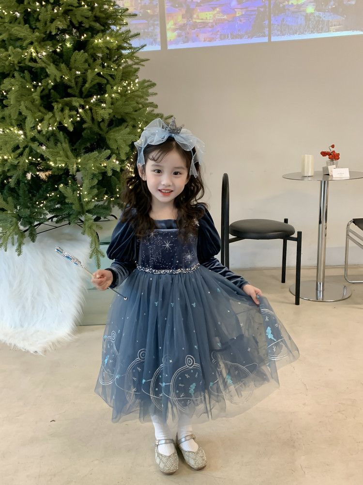 Girl's Elsa Princess Dress Spring and Autumn Style Dress Stylish New Children's Dress One Year Old Baby Dress