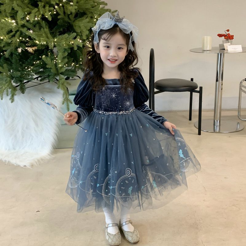 Girl's Elsa Princess Dress Spring and Autumn Style Dress Stylish New Children's Dress One Year Old Baby Dress