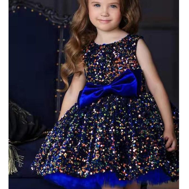 Children's formal dress, fluffy silk princess dress, girls' birthday party sequins, piano runway performance dress, long sleeved dress