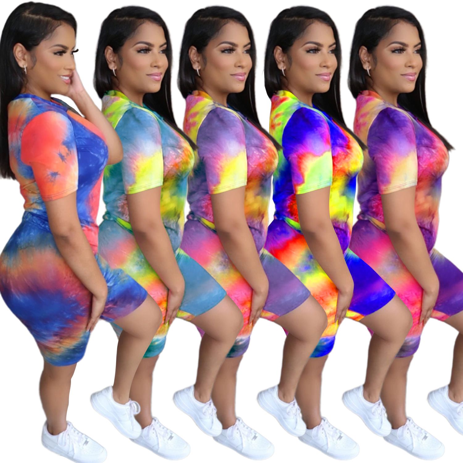 Elegant European and American fashion casual sports suit T-shirt home tie dye