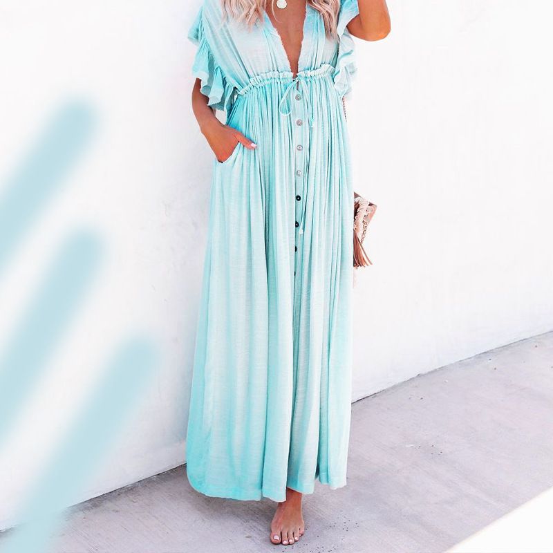 New women's solid color beach cover, long skirt, sun protection shirt, Hawaii beach vacation