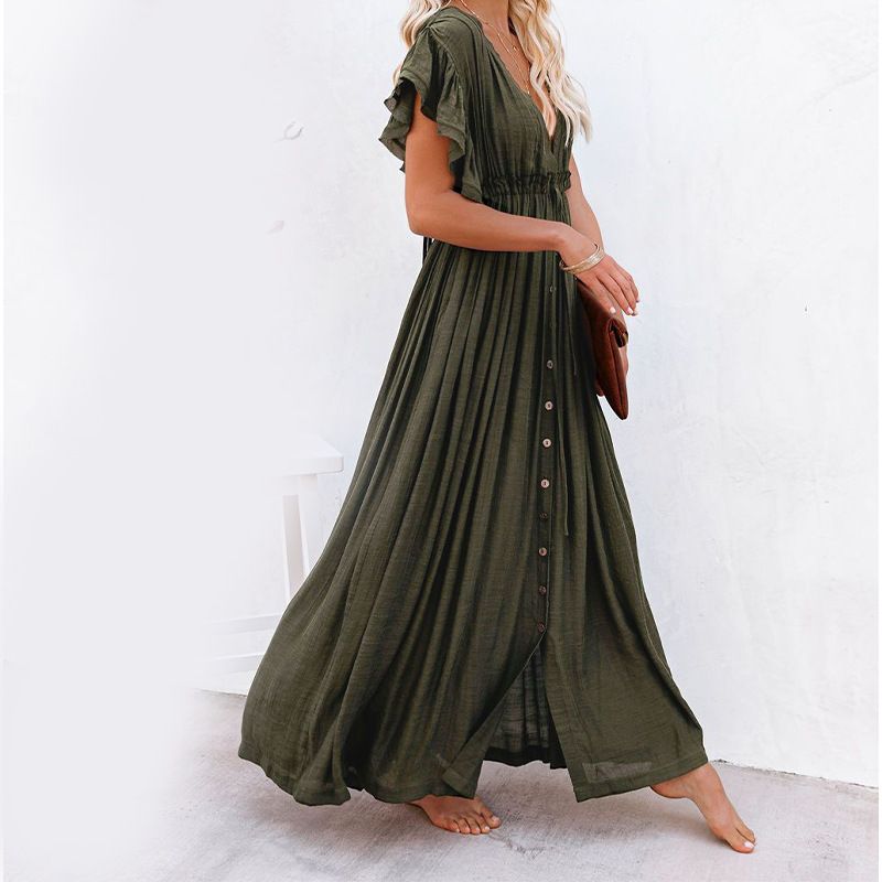 New women's solid color beach cover, long skirt, sun protection shirt, Hawaii beach vacation