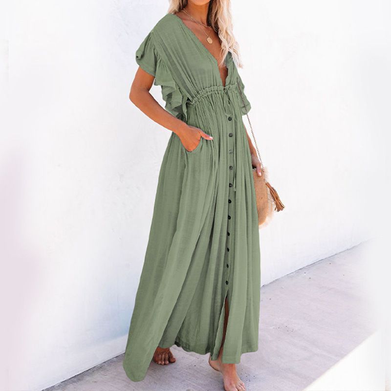 New women's solid color beach cover, long skirt, sun protection shirt, Hawaii beach vacation