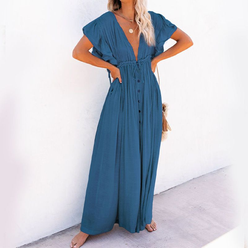 New women's solid color beach cover, long skirt, sun protection shirt, Hawaii beach vacation