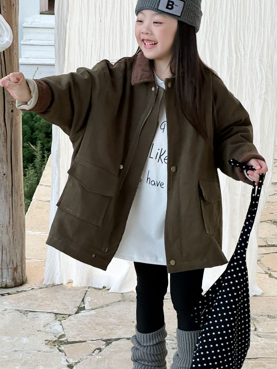 Girls' autumn and winter new Korean version letter print long T children's loose slit medium long base