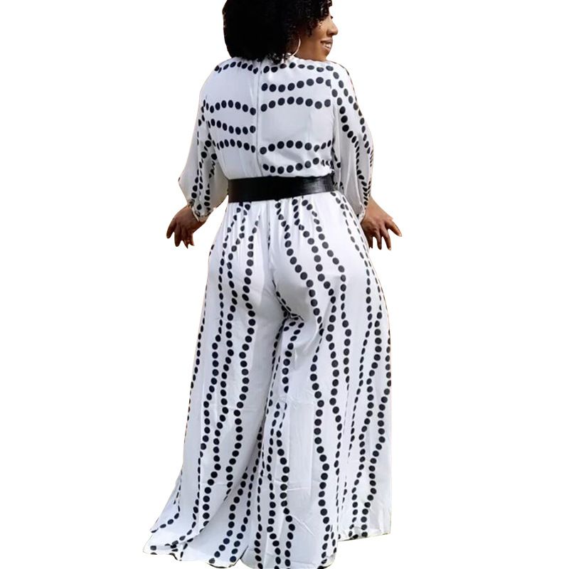 European and American plus size women's clothing hot selling temperament, loose straight leg wide leg pants, polka dot jumpsuit