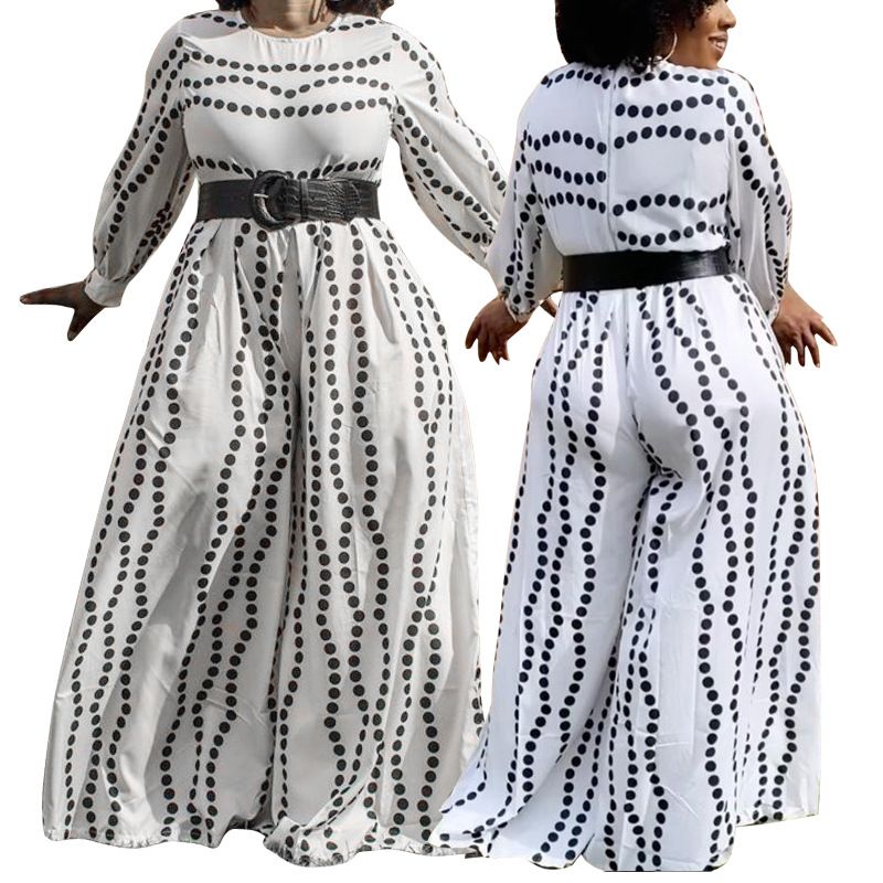 European and American plus size women's clothing hot selling temperament, loose straight leg wide leg pants, polka dot jumpsuit