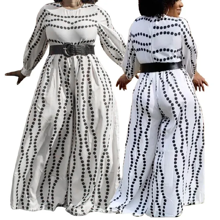 European and American plus size women's clothing hot selling temperament, loose straight leg wide leg pants, polka dot jumpsuit