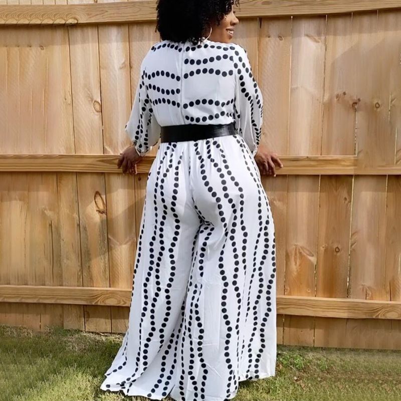 European and American plus size women's clothing hot selling temperament, loose straight leg wide leg pants, polka dot jumpsuit