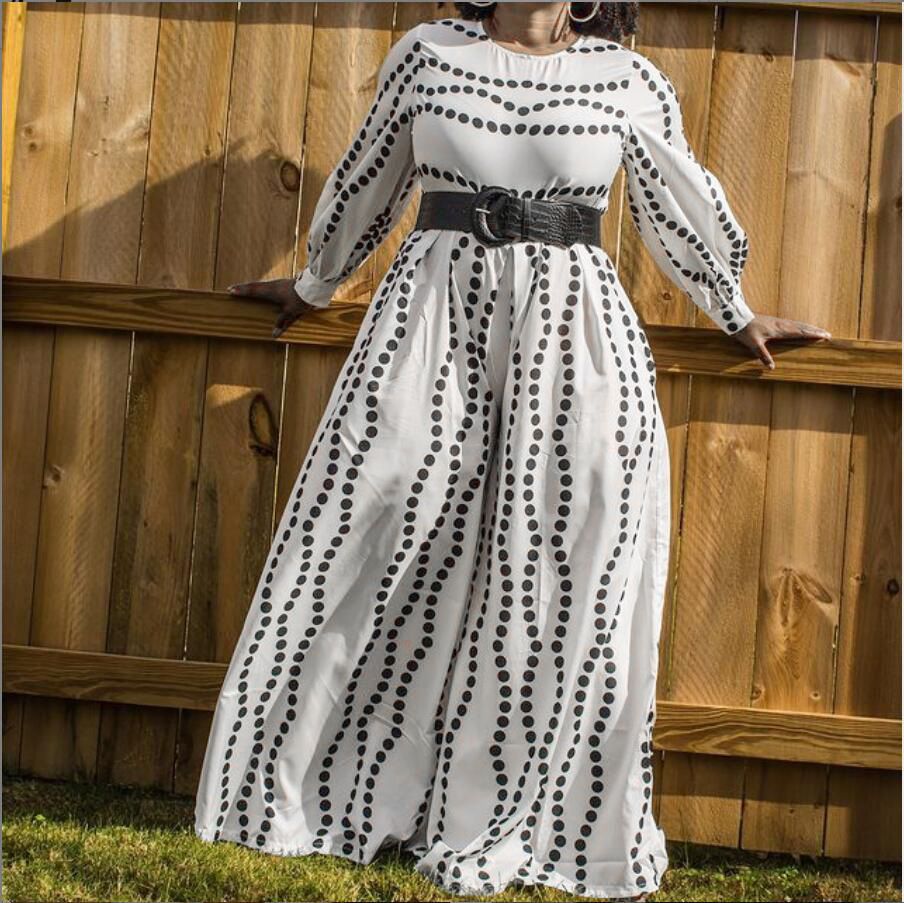 European and American plus size women's clothing hot selling temperament, loose straight leg wide leg pants, polka dot jumpsuit