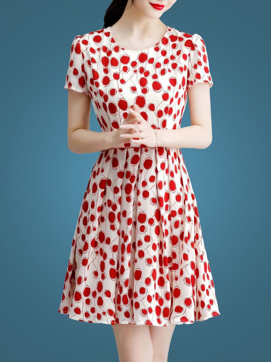Polka dot dress women's spring clothing new spring/summer temperament women's short sleeved floral skirt summer skirt