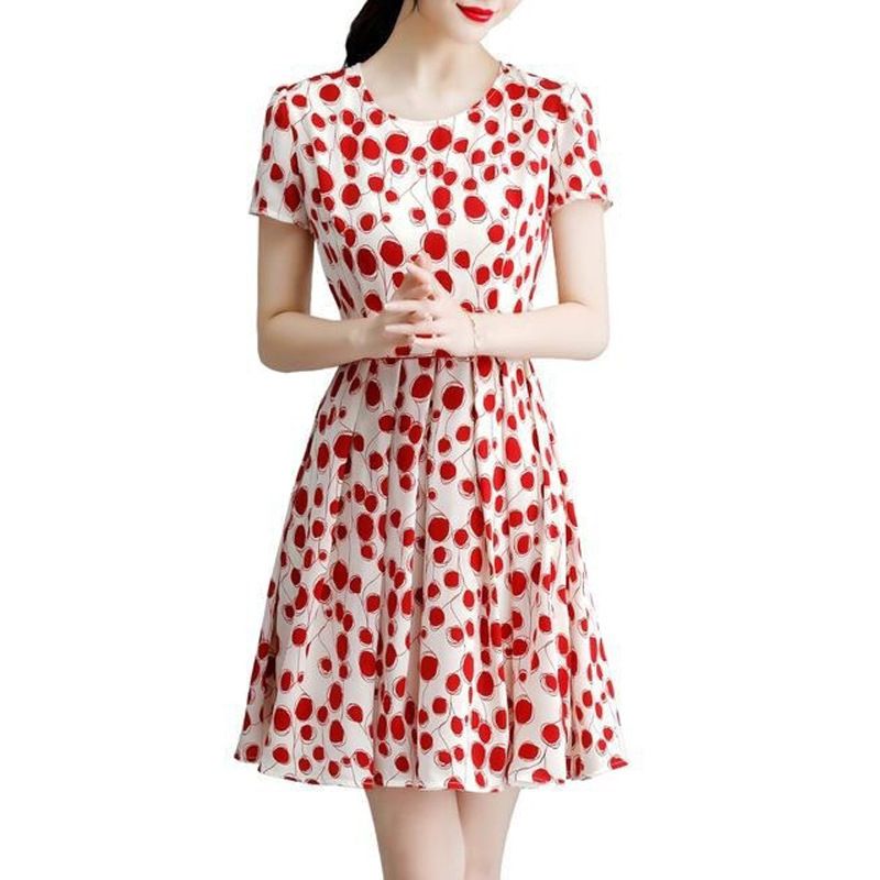 Polka dot dress women's spring clothing new spring/summer temperament women's short sleeved floral skirt summer skirt