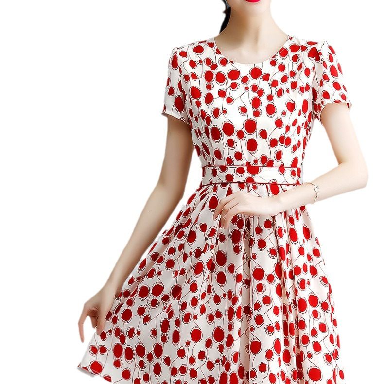 Polka dot dress women's spring clothing new spring/summer temperament women's short sleeved floral skirt summer skirt