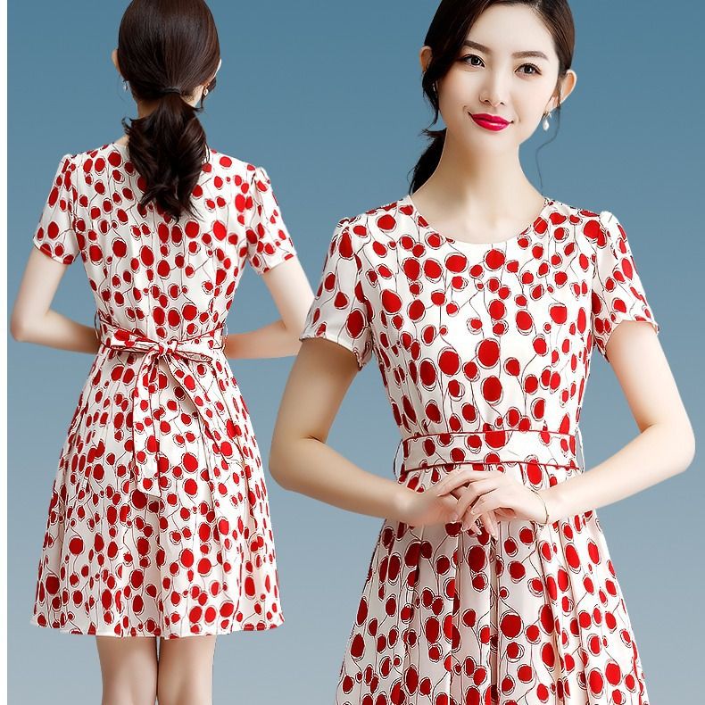 Polka dot dress women's spring clothing new spring/summer temperament women's short sleeved floral skirt summer skirt