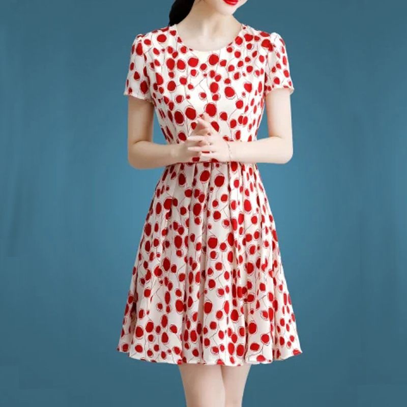 Polka dot dress women's spring clothing new spring/summer temperament women's short sleeved floral skirt summer skirt