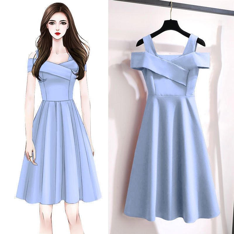 New plus size women's clothing, chubby sister, fashionable temperament dress, women's belly covering, slimming and waist cinching dress, women's summer