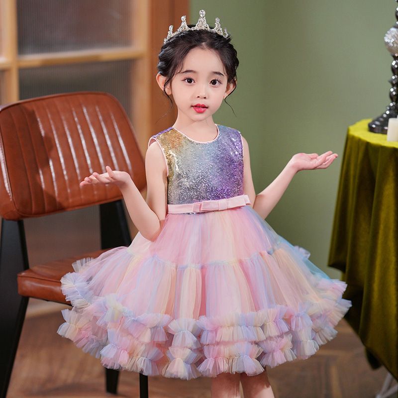New girls' dress vest princess skirt sequin dress short skirt cake skirt mesh fluffy skirt